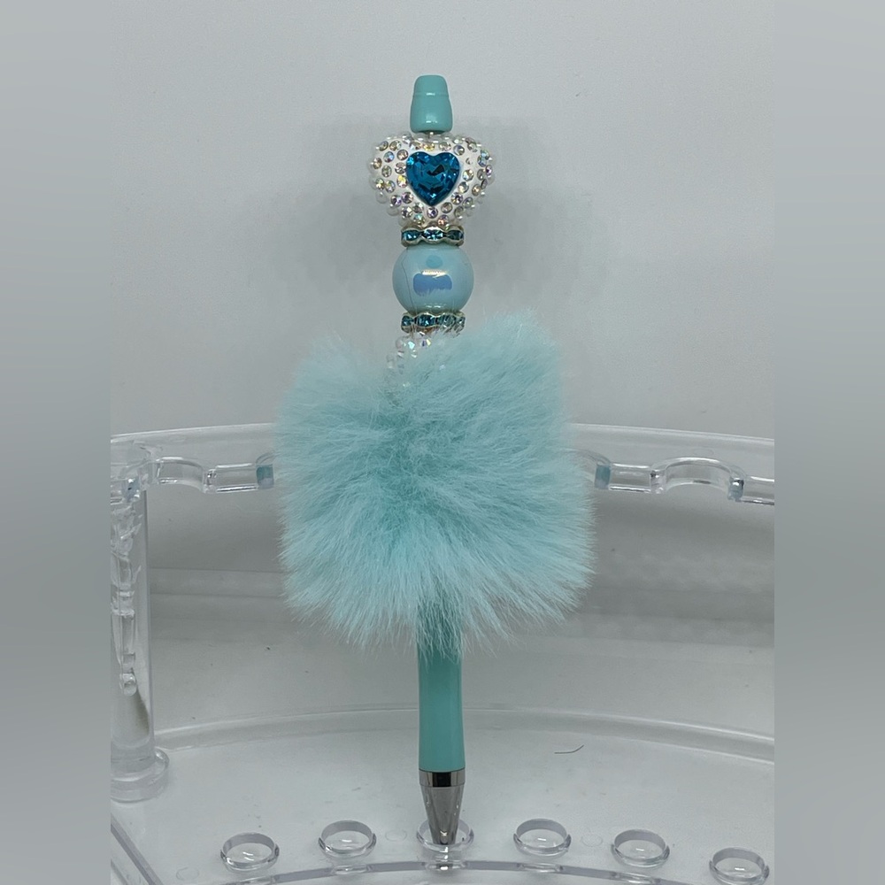 Turquoise Fluffy Pen with Heart Accent